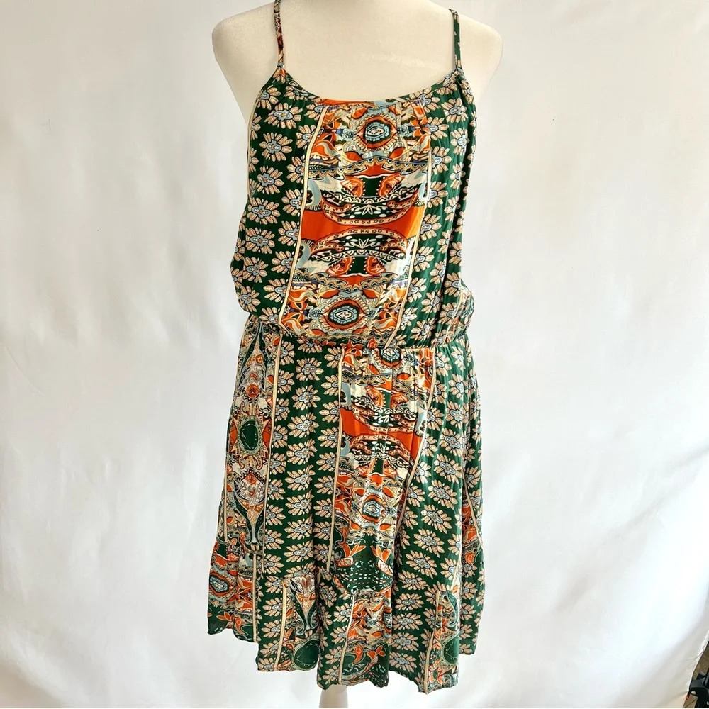 NWT Fashion Green Orange Paisley Bohemian Hippie Casual Dress Women Size Medium - Picture 1 of 14